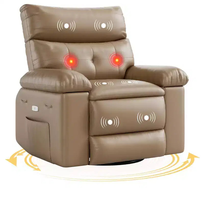 Fauteuils inclinables surdimensionnés avec fonction de chaleur et de massage - Fauteuil inclinable paresseux pivotant à 360° pour adultes - Fauteuil à bascule manuel