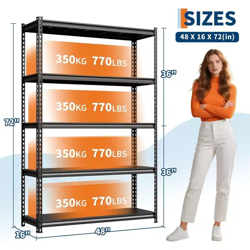 Étagères de rangement à 5 niveaux, étagère de garage en acier, rayonnage industriel réglable, étagère autoportante en métal mat pour entrepôt, sous-sol, cuisine, atelier