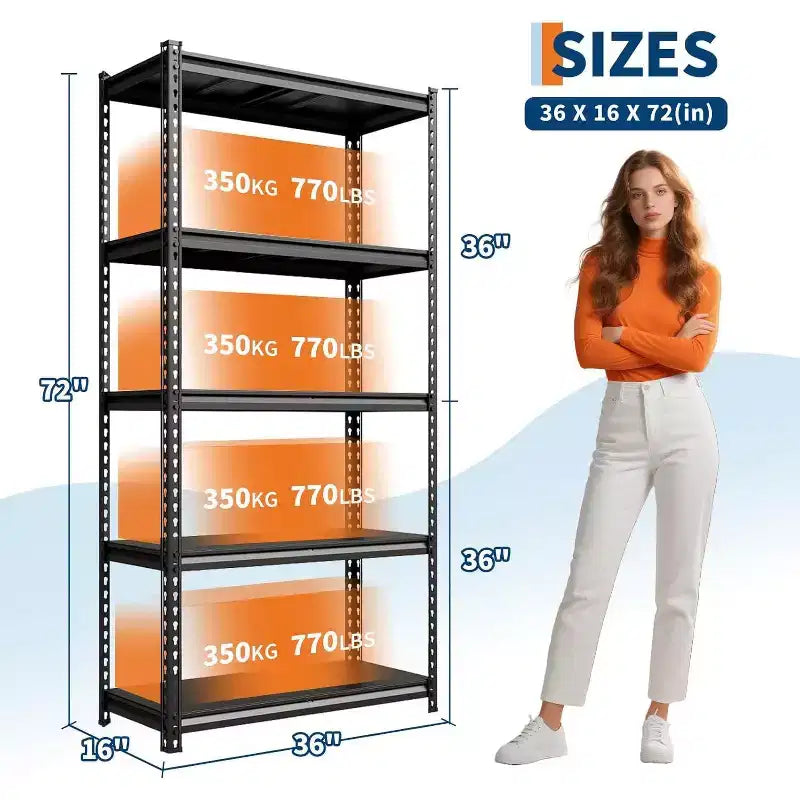 Étagères de rangement à 5 niveaux, étagère de garage en acier, rayonnage industriel réglable, étagère autoportante en métal mat pour entrepôt, sous-sol, cuisine, atelier