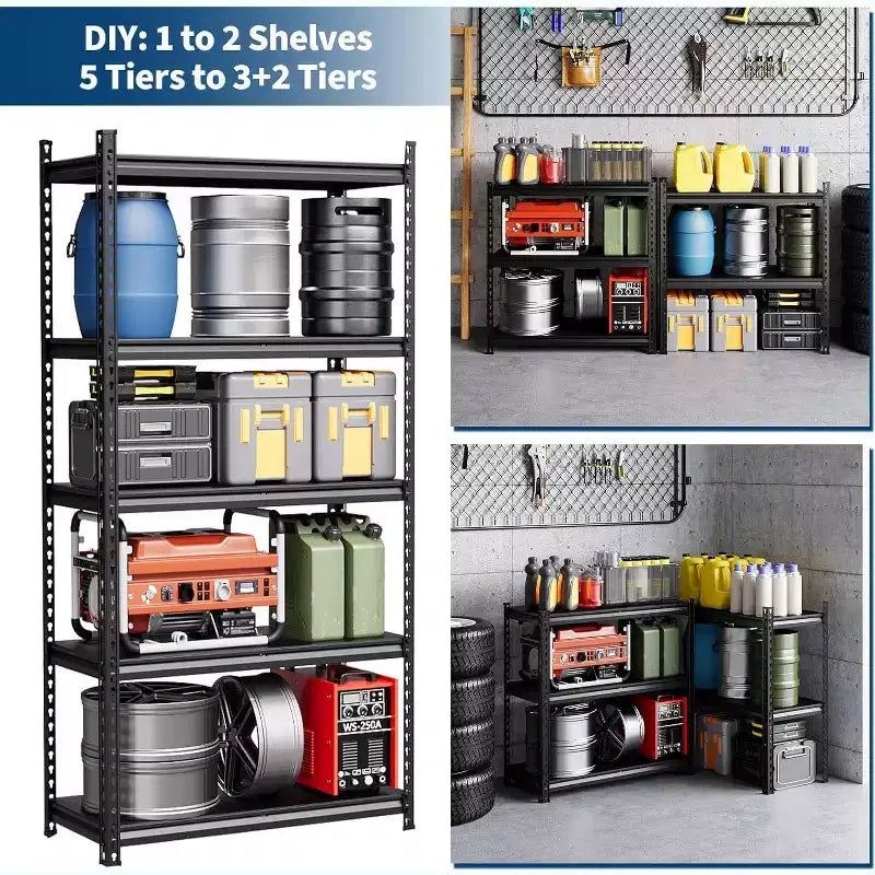 Étagères de rangement à 5 niveaux, étagère de garage en acier, rayonnage industriel réglable, étagère autoportante en métal mat pour entrepôt, sous-sol, cuisine, atelier