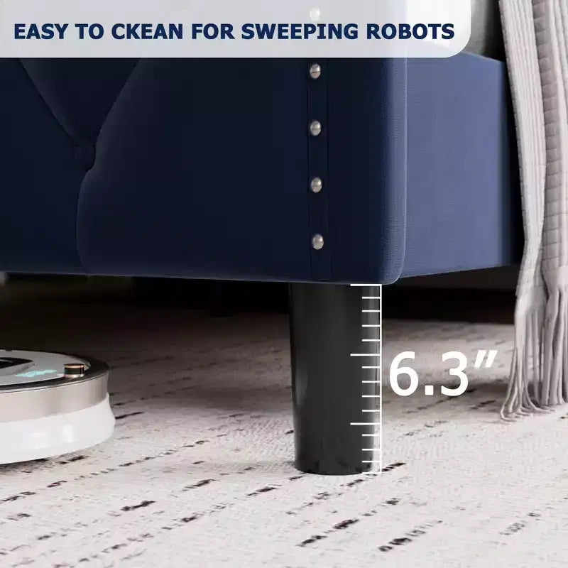 Cadre de lit plateforme rembourré de luxe avec tête de lit réglable – Tissu velours et lattes en bois