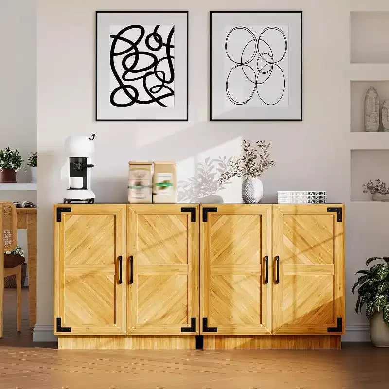 31.5 Armoire de Rangement de Ferme - Console Bar à Café avec Étagère Réglable et Portes pour Cuisine, Salon en Noir Marron