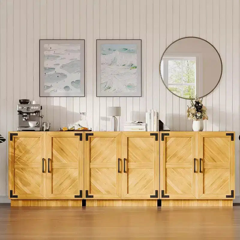 31.5 Armoire de Rangement de Ferme - Console Bar à Café avec Étagère Réglable et Portes pour Cuisine, Salon en Noir Marron