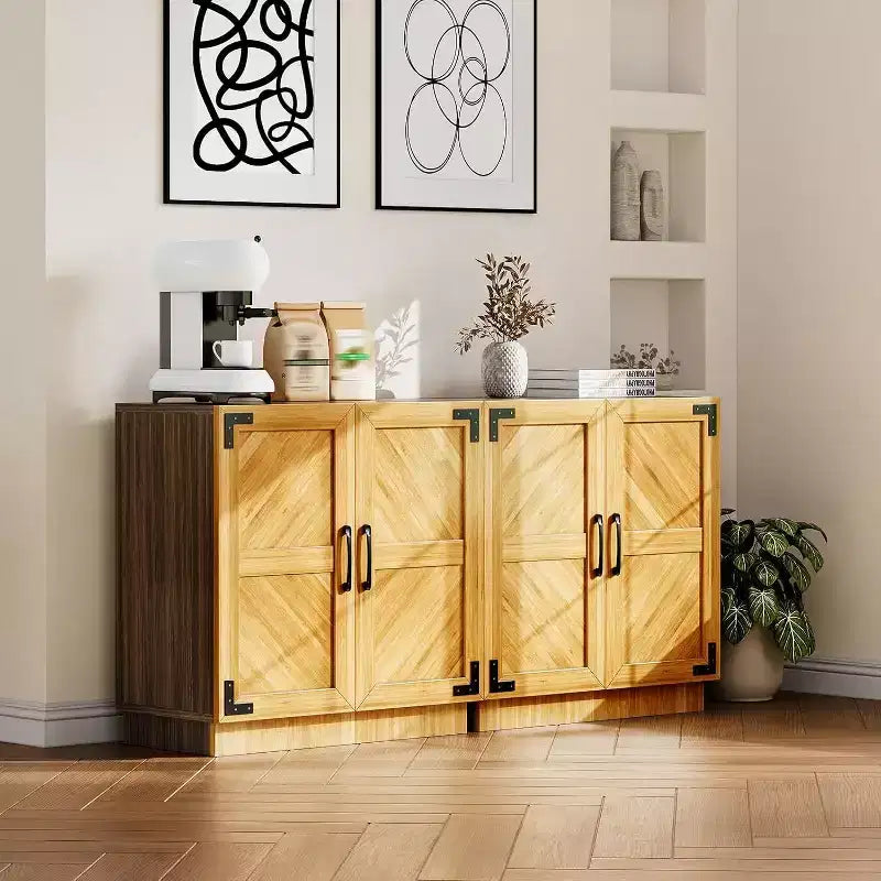 31.5 Armoire de Rangement de Ferme - Console Bar à Café avec Étagère Réglable et Portes pour Cuisine, Salon en Noir Marron