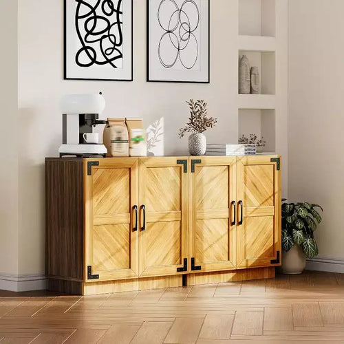 31.5 Armoire de Rangement de Ferme - Console Bar à Café avec Étagère Réglable et Portes pour Cuisine, Salon en Noir Marron