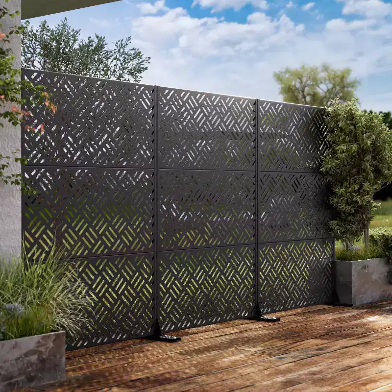 Séparateur de pièce 72 pouces Cadre galvanisé Écran d'intimité Clôture de jardin autoportante Patio Noir