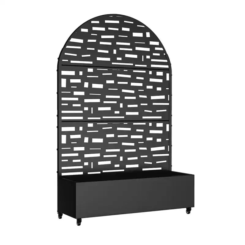 Jardinière avec treillis en fer noir, arche, large bord Gerald, style urbain, 183x119x41cm, ensemble de 3 pièces