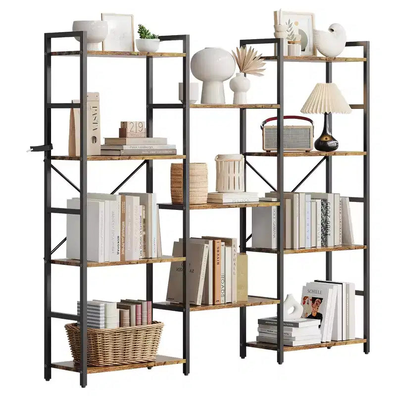Étagère à 4 niveaux avec 11 étagères ouvertes, bibliothèque large à triple colonne pour la maison et le bureau, organisateur de rangement spacieux et élégant
