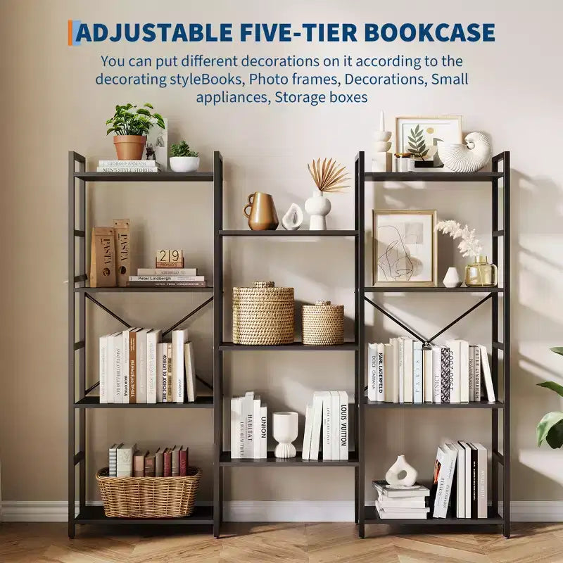 Étagère à 4 niveaux avec 11 étagères ouvertes, bibliothèque large à triple colonne pour la maison et le bureau, organisateur de rangement spacieux et élégant