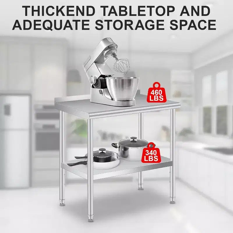 Table en acier inoxydable avec roulettes, poste de travail de préparation robuste 60x24 pouces, dosseret et étagère réglable pour cuisine, restaurant, bureau