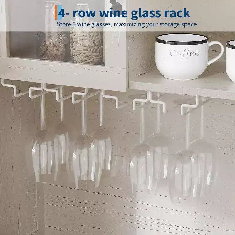 Grand garde-manger de cuisine de 183 cm avec huche, 4 portes, 2 tiroirs, casier à vin et porte-verres, étagères réglables, grand buffet de rangement, Blanc