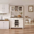 Grand garde-manger de cuisine de 183 cm avec huche, 4 portes, 2 tiroirs, casier à vin et porte-verres, étagères réglables, grand buffet de rangement, Blanc