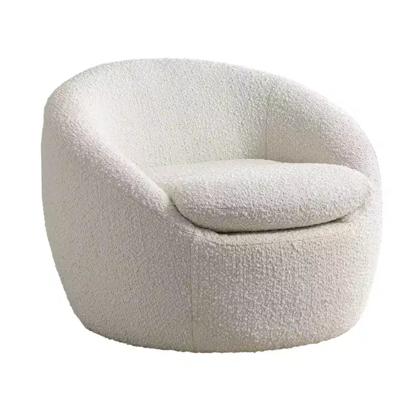 Fauteuil d'appoint moderne en bouclette, pivotant avec base à 360° et assise rembourrée, pour salon ou chambre à coucher, blanc