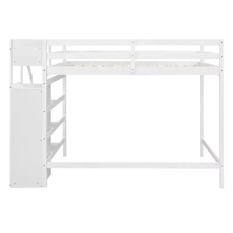 Lit mezzanine en bois pleine grandeur avec armoire de rangement intégrée et escalier, lit mezzanine multifonctionnel avec escalier et garde-corps