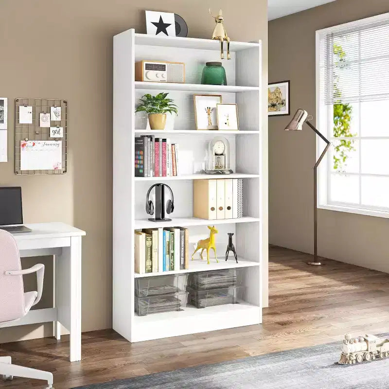Grande bibliothèque, étagère de rangement moderne à 7 niveaux, grande étagère de présentation ouverte pour salon, bureau