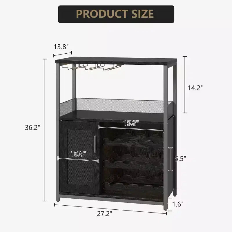 Meuble Bar à Vin Élégant à 3 Niveaux avec Casier à Bouteilles et Rangement, Buffet avec Porte-Verres et Porte en Maille, Idéal pour la Cuisine, le Salon et le Bar