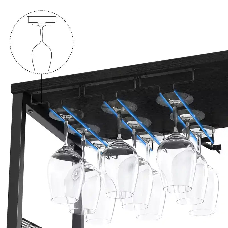 Meuble Bar à Vin Élégant à 3 Niveaux avec Casier à Bouteilles et Rangement, Buffet avec Porte-Verres et Porte en Maille, Idéal pour la Cuisine, le Salon et le Bar
