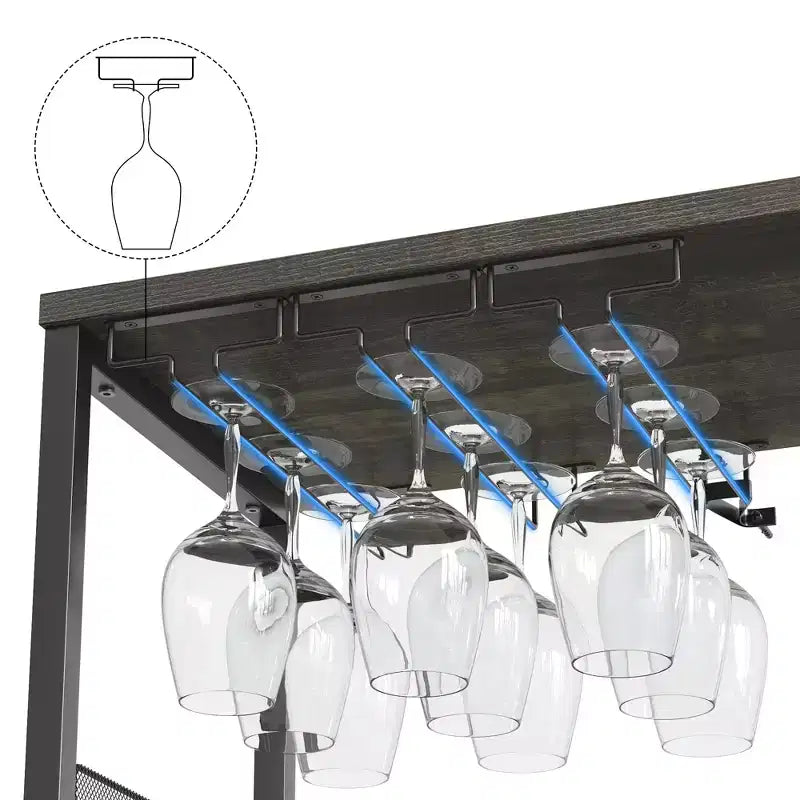 Meuble Bar à Vin Élégant à 3 Niveaux avec Casier à Bouteilles et Rangement, Buffet avec Porte-Verres et Porte en Maille, Idéal pour la Cuisine, le Salon et le Bar