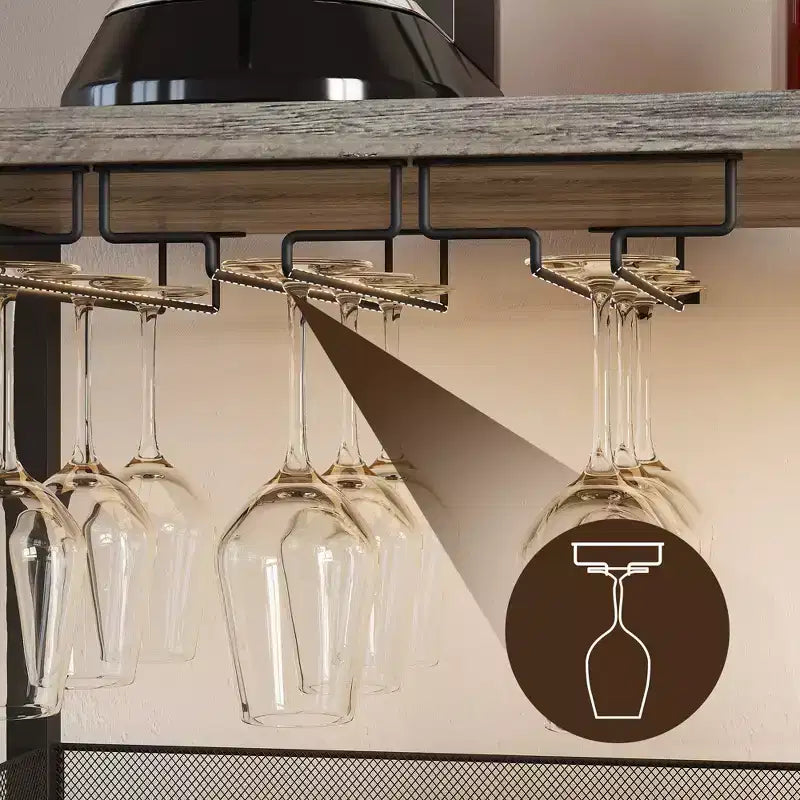 Meuble Bar à Vin Élégant à 3 Niveaux avec Casier à Bouteilles et Rangement, Buffet avec Porte-Verres et Porte en Maille, Idéal pour la Cuisine, le Salon et le Bar