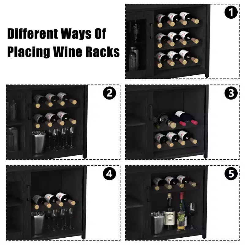 Meuble Bar à Vin Élégant à 3 Niveaux avec Casier à Bouteilles et Rangement, Buffet avec Porte-Verres et Porte en Maille, Idéal pour la Cuisine, le Salon et le Bar