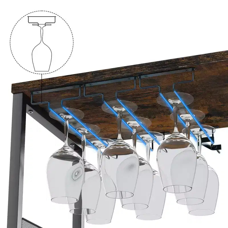 Meuble Bar à Vin Élégant à 3 Niveaux avec Casier à Bouteilles et Rangement, Buffet avec Porte-Verres et Porte en Maille, Idéal pour la Cuisine, le Salon et le Bar