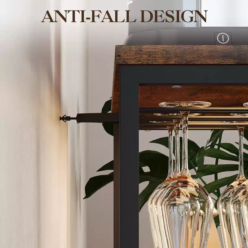 Meuble Bar à Vin Élégant à 3 Niveaux avec Casier à Bouteilles et Rangement, Buffet avec Porte-Verres et Porte en Maille, Idéal pour la Cuisine, le Salon et le Bar