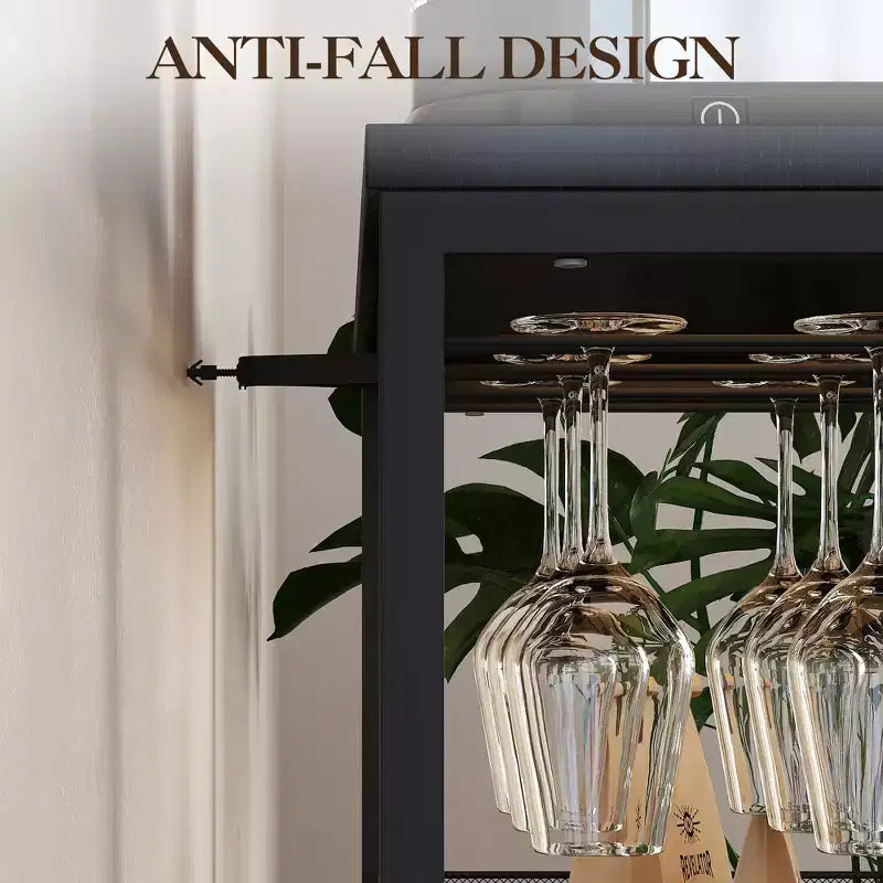 Meuble Bar à Vin Élégant à 3 Niveaux avec Casier à Bouteilles et Rangement, Buffet avec Porte-Verres et Porte en Maille, Idéal pour la Cuisine, le Salon et le Bar