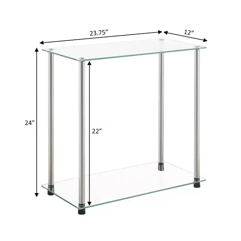 Table d'appoint en verre trempé argentée à 2 niveaux de 61 cm avec pieds en acier inoxydable