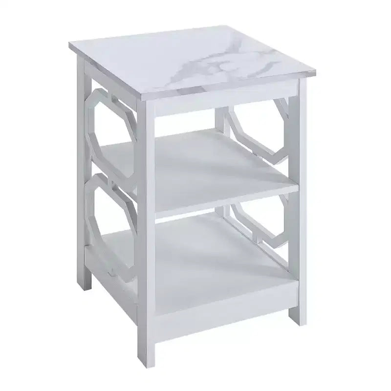 Table d'appoint rectangulaire blanche en bois de 23,75 po avec 3 étagères
