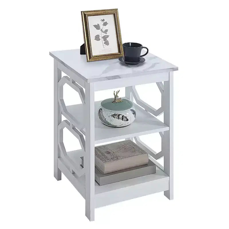 Table d'appoint rectangulaire blanche en bois de 23,75 po avec 3 étagères