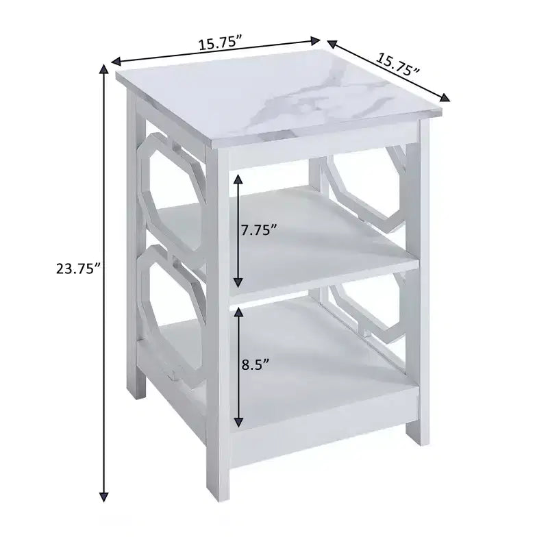 Table d'appoint rectangulaire blanche en bois de 23,75 po avec 3 étagères