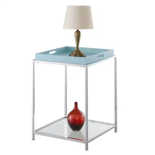 HomeStock 24 in.H Blue Color Rectangle Metal Table Top End Table 1 -piece