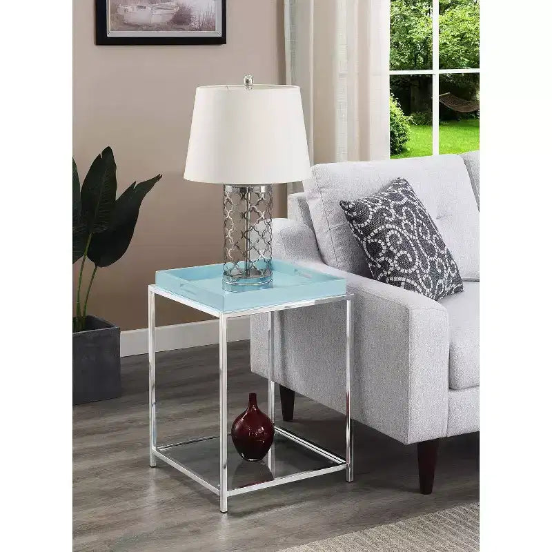 Table d'appoint rectangulaire en métal bleu de 61 cm de haut - 1 pièce