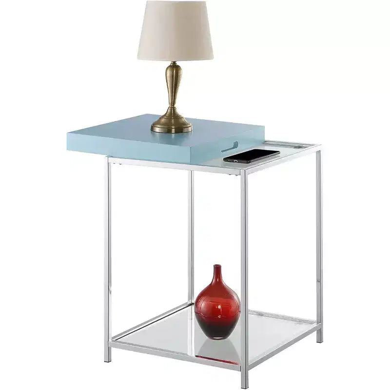 Table d'appoint rectangulaire en métal bleu de 61 cm de haut - 1 pièce