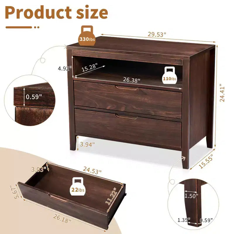 Tables de chevet 2 tiroirs marron (panneau de fibres à densité moyenne) 75 cm L