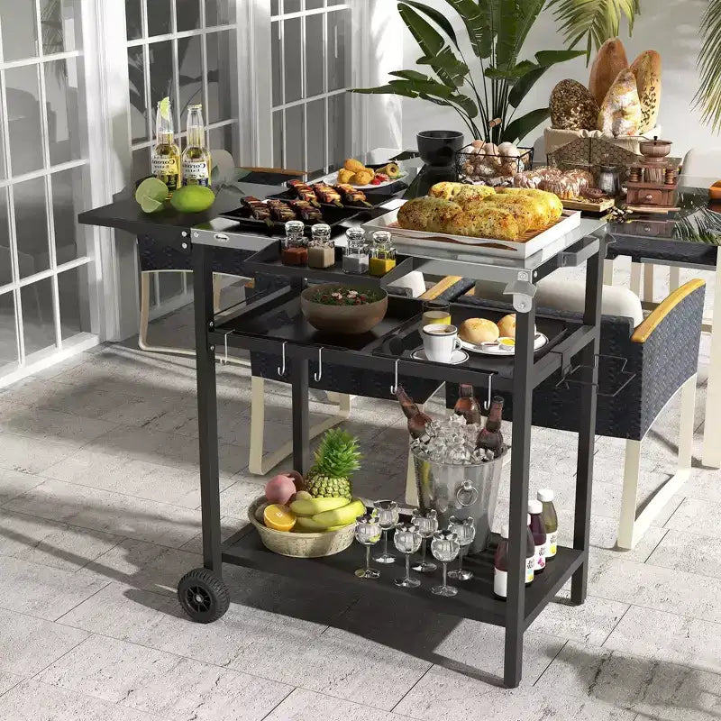 Meuble de cuisine d'extérieur avec plateau en acier inoxydable, noir, 122 x 62 x 84 cm
