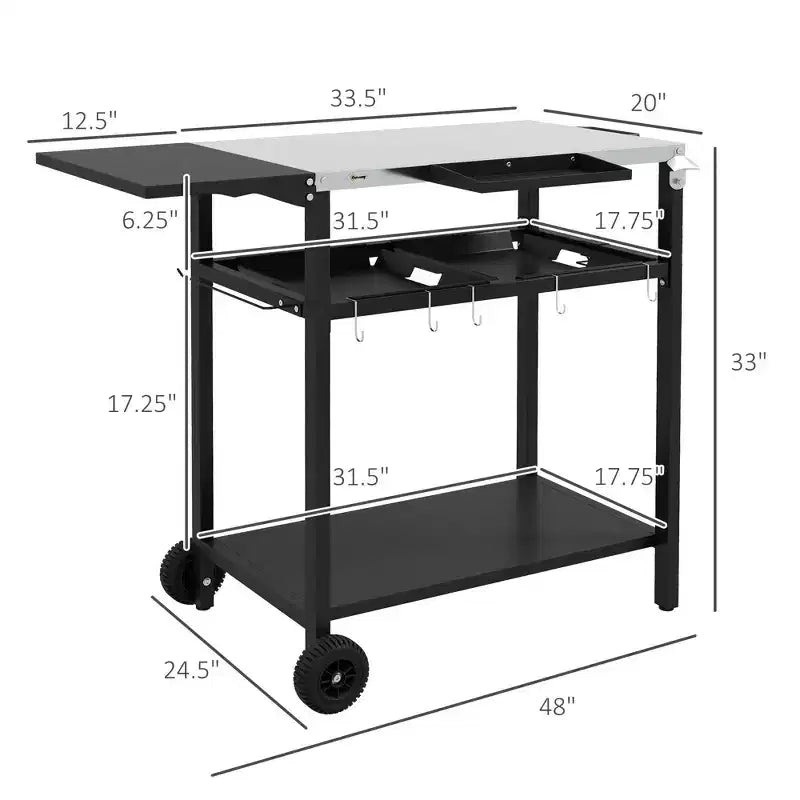 Meuble de cuisine d'extérieur avec plateau en acier inoxydable, noir, 122 x 62 x 84 cm