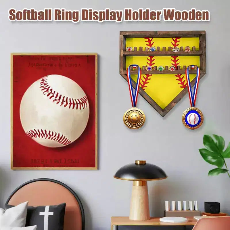 Présentoir de Bagues de Baseball, Support de Bagues de Baseball en Bois, Support de Bagues de Championnat de Softball, Support Mural, Organisateur de Bagues de Baseball pour Médailles Souvenirs