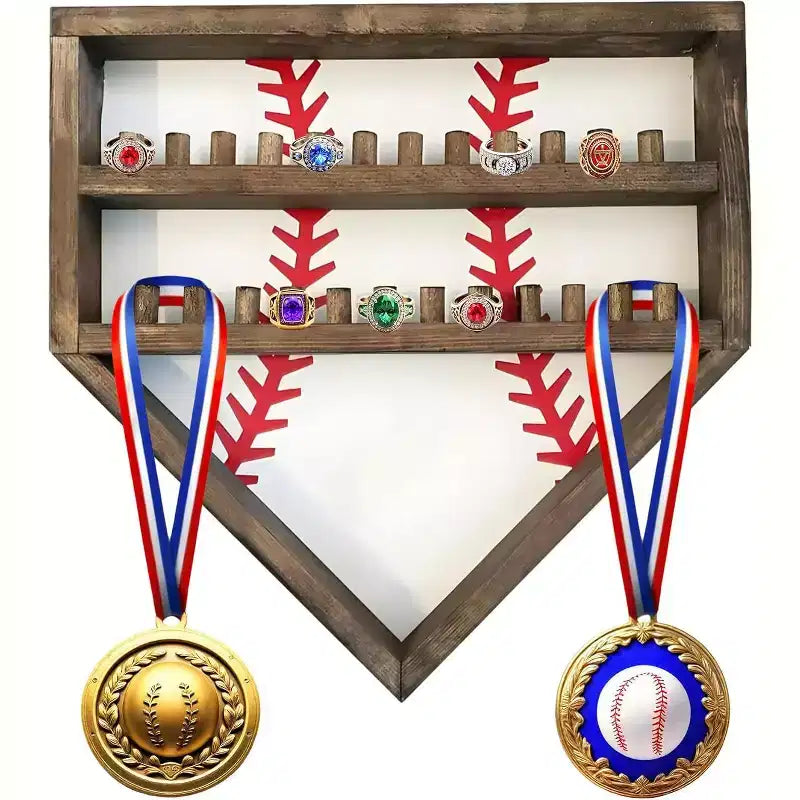 Présentoir de Bagues de Baseball, Support de Bagues de Baseball en Bois, Support de Bagues de Championnat de Softball, Support Mural, Organisateur de Bagues de Baseball pour Médailles Souvenirs