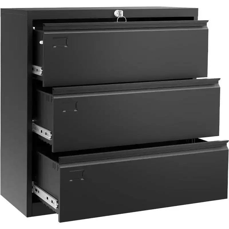 Classeur latéral à 3 tiroirs avec serrure, rangement métallique pour dossiers format Lettre/Légal/A4, Noir