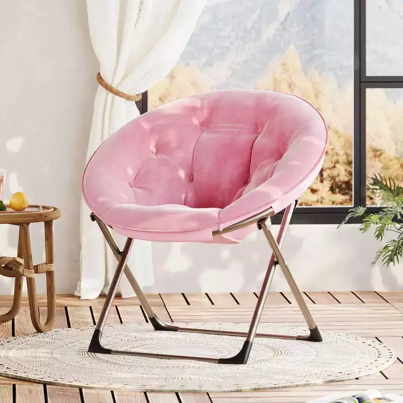 Fauteuils soucoupe confortables, fauteuil de lecture pliant, fauteuil de salon douillet en fausse fourrure avec siège rembourré épais et doux et cadre en métal, style moderne pour la maison