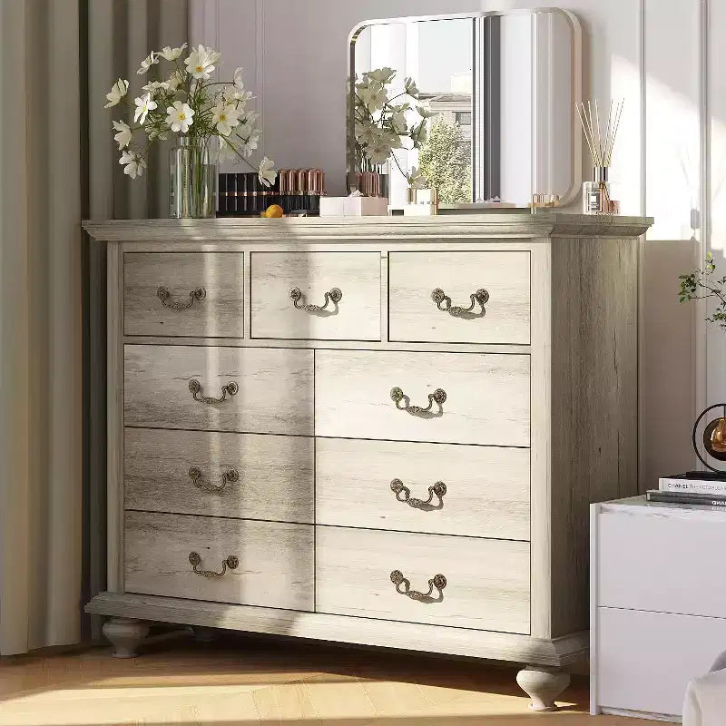 Commode à 9 tiroirs, Meuble de rangement rustique en bois