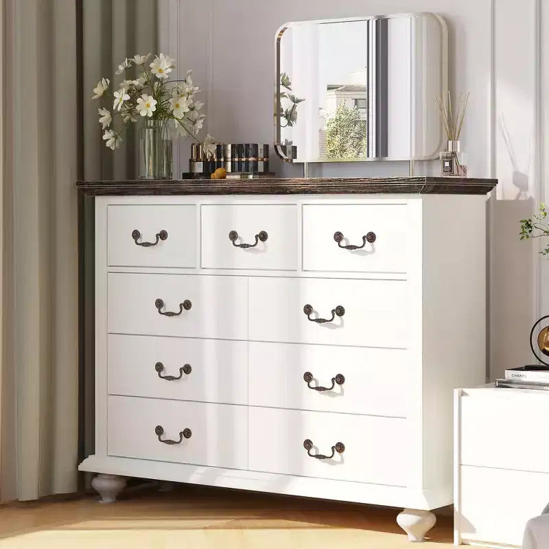 Commode à 9 tiroirs, Meuble de rangement rustique en bois