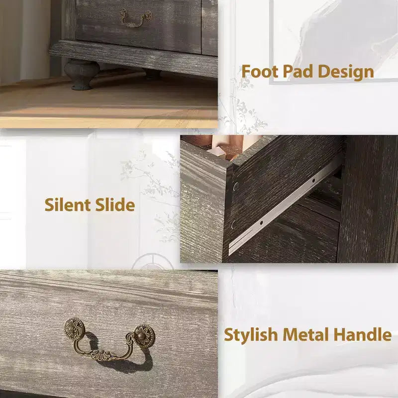 Commode à 9 tiroirs, Meuble de rangement rustique en bois