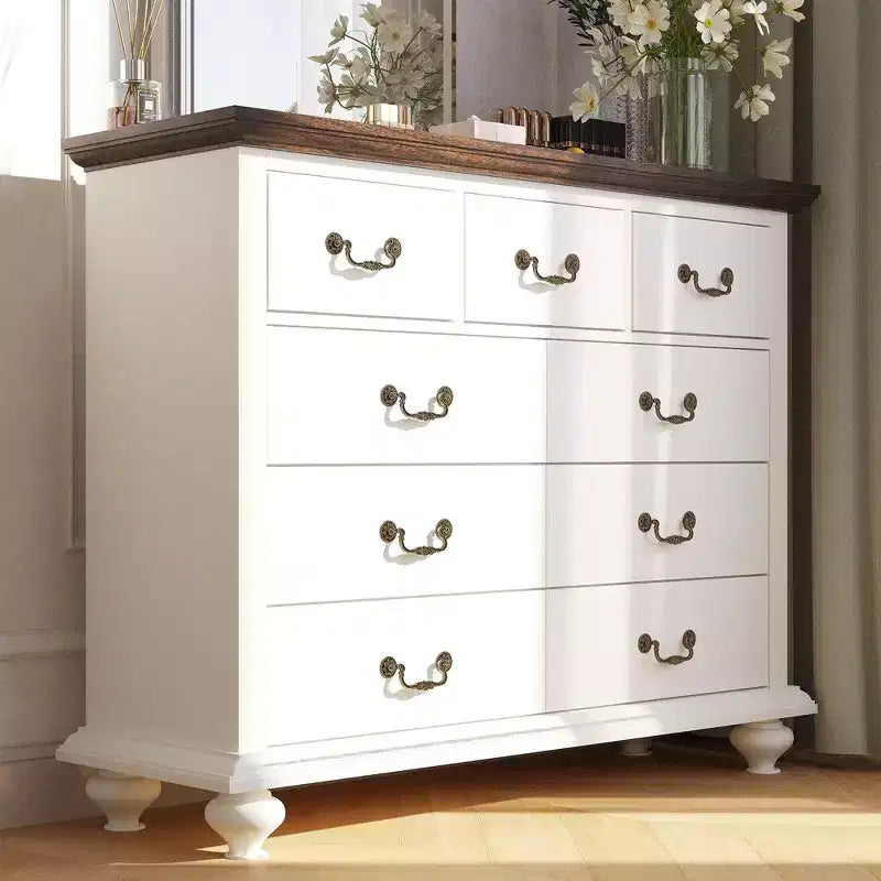 Commode à 9 tiroirs, Meuble de rangement rustique en bois