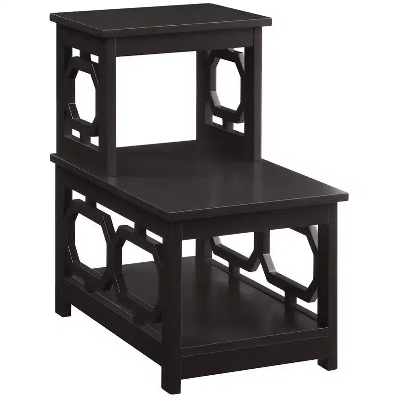 Table d'appoint à 2 niveaux avec cadre en L et panneaux latéraux octogonaux, trois étagères de rangement