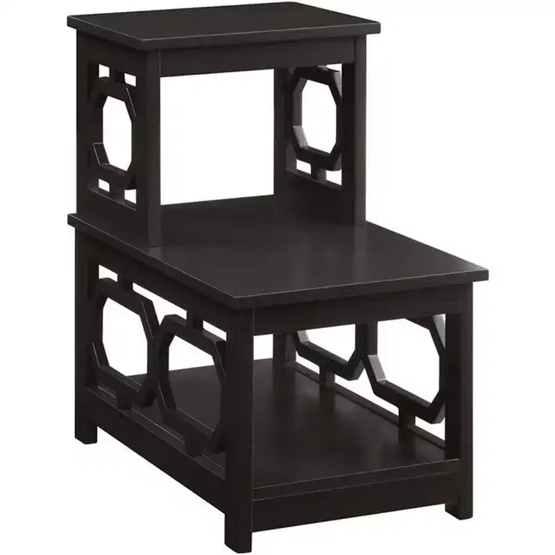 Table d'appoint à 2 niveaux avec cadre en L et panneaux latéraux octogonaux, trois étagères de rangement