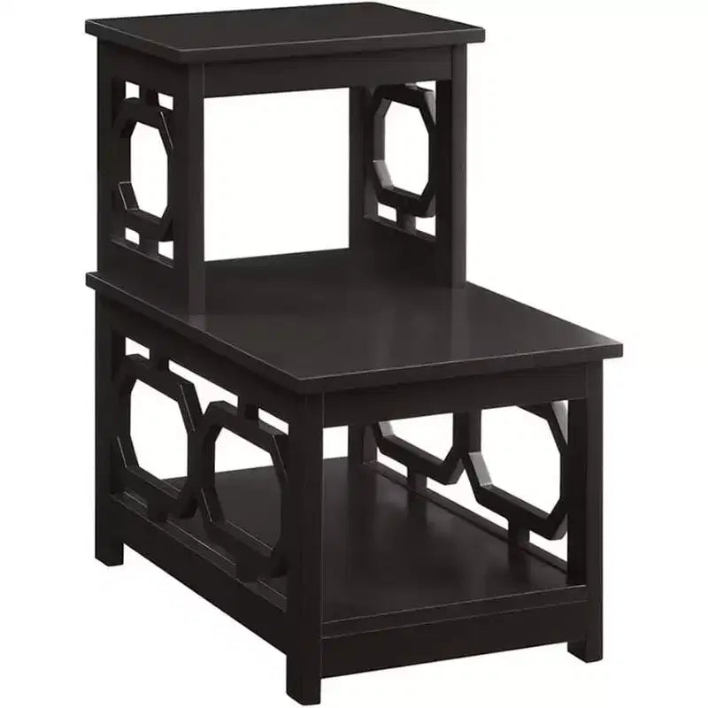 Table d'appoint à 2 niveaux avec cadre en L et panneaux latéraux octogonaux, trois étagères de rangement