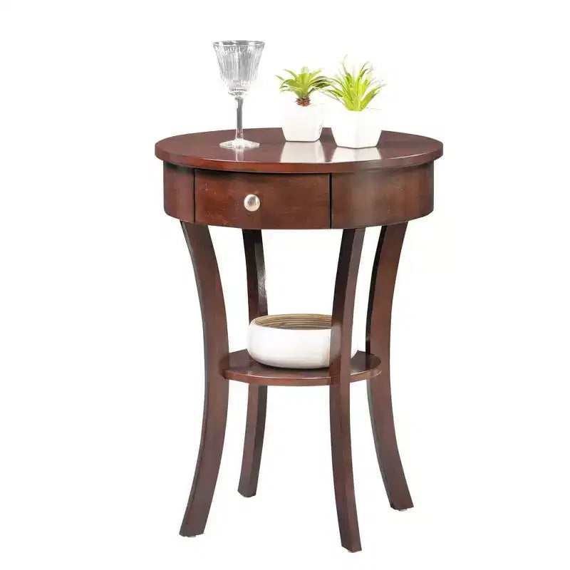 Table d'appoint avec tiroir et étagère, table d'appoint en bois massif avec pieds incurvés et rangement dissimulé pour la décoration du salon