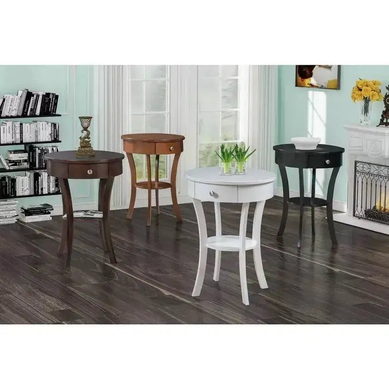 Table d'appoint avec tiroir et étagère, table d'appoint en bois massif avec pieds incurvés et rangement dissimulé pour la décoration du salon